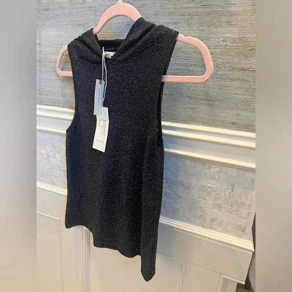 NWT new Anthropologie Pilcro metallic sleeveless hooded sweater top SMALL black - Picture 10 of 15